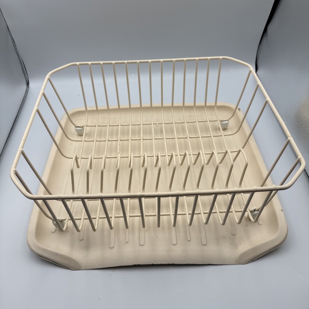Vtg Rubbermaid Coated Dish Drainer Beige and Draining Tray
